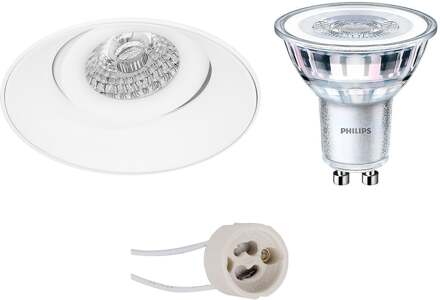 LED Spot Set - Pragmi Nivas Pro - GU10 Fitting - Inbouw Rond - Mat Wit - Trimless - Kantelbaar - Ø150mm - Philips