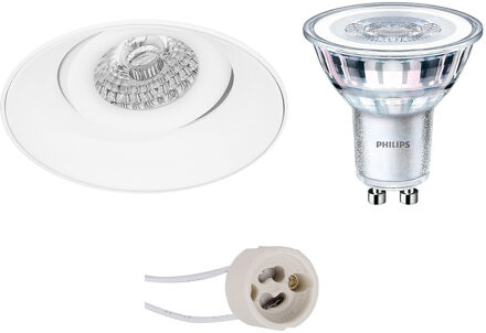 LED Spot Set - Pragmi Nivas Pro - GU10 Fitting - Inbouw Rond - Mat Wit - Trimless - Kantelbaar - Ø150mm - Philips