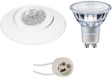 LED Spot Set - Pragmi Nivas Pro - GU10 Fitting - Inbouw Rond - Mat Wit - Trimless - Kantelbaar - Ø150mm - Philips