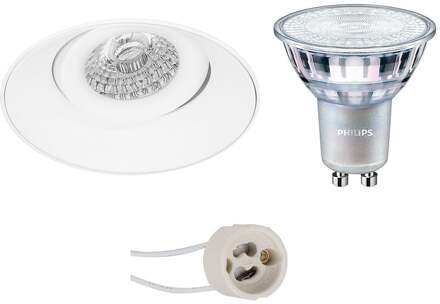 LED Spot Set - Pragmi Nivas Pro - GU10 Fitting - Inbouw Rond - Mat Wit - Trimless - Kantelbaar - Ø150mm - Philips
