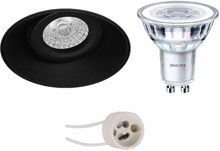 LED Spot Set - Pragmi Nivas Pro - GU10 Fitting - Inbouw Rond - Mat Zwart - Trimless - Kantelbaar - Ø150mm - Philips