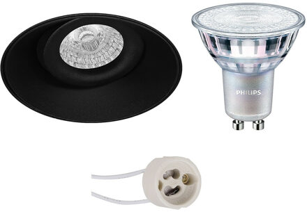 LED Spot Set - Pragmi Nivas Pro - GU10 Fitting - Inbouw Rond - Mat Zwart - Trimless - Kantelbaar - Ø150mm - Philips