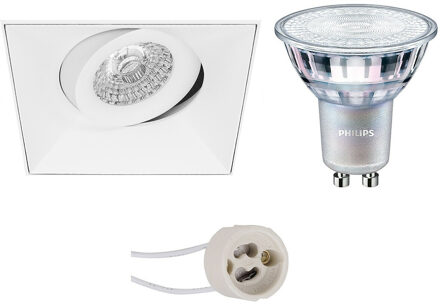 LED Spot Set - Pragmi Nivas Pro - GU10 Fitting - Inbouw Vierkant - Mat Wit - Trimless - Kantelbaar - 150mm - Philips