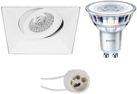 LED Spot Set - Pragmi Nivas Pro - GU10 Fitting - Inbouw Vierkant - Mat Wit - Trimless - Kantelbaar - 150mm - Philips
