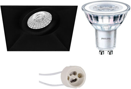 LED Spot Set - Pragmi Nivas Pro - GU10 Fitting - Inbouw Vierkant - Mat Zwart - Trimless - Kantelbaar - 150mm - Philips