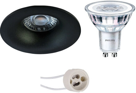 LED Spot Set - Pragmi Nora Pro - GU10 Fitting - Inbouw Rond - Mat Zwart - Ø82mm - Philips - CorePro 827 36D - 3.5W