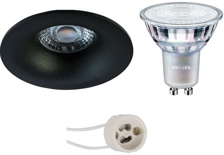 LED Spot Set - Pragmi Nora Pro - GU10 Fitting - Inbouw Rond - Mat Zwart - Ø82mm - Philips - MASTER 927 36D VLE - 3.7W