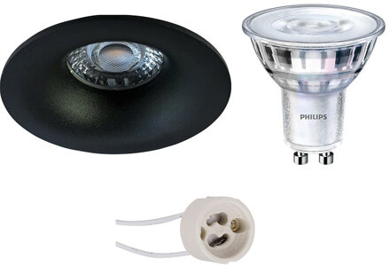 Led Spot Set - Pragmi Nora Pro - Gu10 Fitting - Inbouw Rond - Mat Zwart - Ø82mm - Philips - Sceneswitch 827 36d