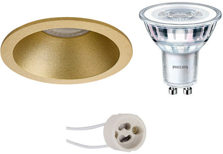 LED Spot Set - Pragmi Pollon Pro - GU10 Fitting - Inbouw Rond - Mat Goud - Verdiept - Ø82mm - Philips - CorePro 827 36D Goudkleurig