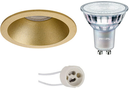 LED Spot Set - Pragmi Pollon Pro - GU10 Fitting - Inbouw Rond - Mat Goud - Verdiept - Ø82mm - Philips - MASTER 927 36D Goudkleurig