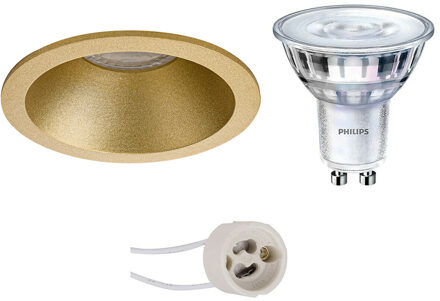 Led Spot Set - Pragmi Pollon Pro - Gu10 Fitting - Inbouw Rond - Mat Goud - Verdiept - Ø82mm - Philips - Sceneswitch 827 Goudkleurig