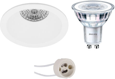 LED Spot Set - Pragmi Pollon Pro - GU10 Fitting - Inbouw Rond - Mat Wit - Verdiept - Ø82mm - Philips - CorePro 827 36D