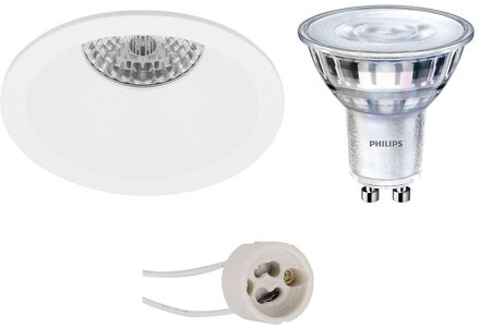 Led Spot Set - Pragmi Pollon Pro - Gu10 Fitting - Inbouw Rond - Mat Wit - Verdiept - Ø82mm - Philips - Sceneswitch 827