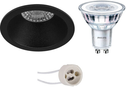 LED Spot Set - Pragmi Pollon Pro - GU10 Fitting - Inbouw Rond - Mat Zwart - Verdiept - Ø82mm - Philips - CorePro 827 36D