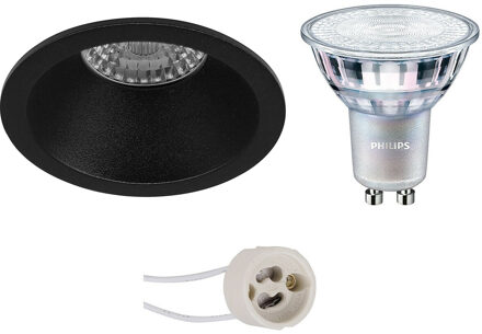 LED Spot Set - Pragmi Pollon Pro - GU10 Fitting - Inbouw Rond - Mat Zwart - Verdiept - Ø82mm - Philips - MASTER 927 36D