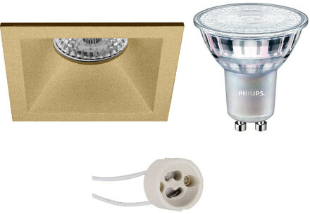 LED Spot Set - Pragmi Pollon Pro - GU10 Fitting - Inbouw Vierkant - Mat Goud - Verdiept - 82mm - Philips - MASTER 927 Goudkleurig