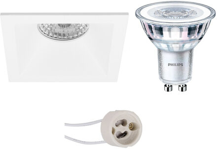 LED Spot Set - Pragmi Pollon Pro - GU10 Fitting - Inbouw Vierkant - Mat Wit - Verdiept - 82mm - Philips - CorePro 827