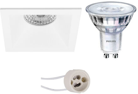 Led Spot Set - Pragmi Pollon Pro - Gu10 Fitting - Inbouw Vierkant - Mat Wit - Verdiept - 82mm - Philips - Sceneswitch