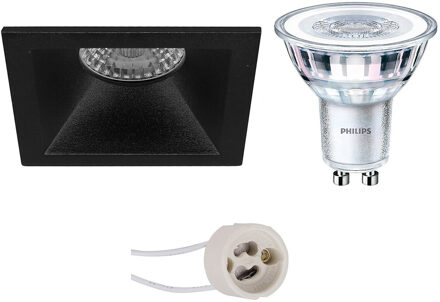 LED Spot Set - Pragmi Pollon Pro - GU10 Fitting - Inbouw Vierkant - Mat Zwart - Verdiept - 82mm - Philips - CorePro 827