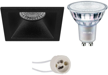 LED Spot Set - Pragmi Pollon Pro - GU10 Fitting - Inbouw Vierkant - Mat Zwart - Verdiept - 82mm - Philips - MASTER 927