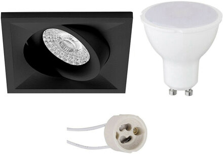 LED Spot Set - Pragmi Qiundo Pro - GU10 Fitting - Dimbaar - Inbouw Vierkant - Mat Zwart - 6W - Natuurlijk Wit 4200K