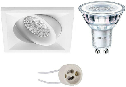 LED Spot Set - Pragmi Qiundo Pro - GU10 Fitting - Inbouw Vierkant - Mat Wit - Kantelbaar - 80mm - Philips - CorePro 840
