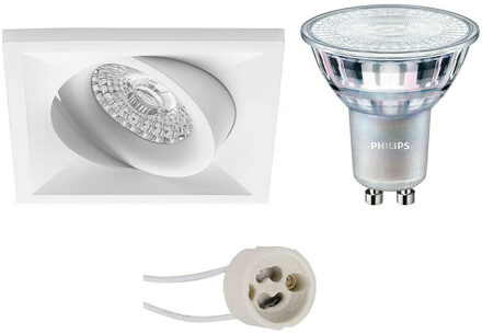 LED Spot Set - Pragmi Qiundo Pro - GU10 Fitting - Inbouw Vierkant - Mat Wit - Kantelbaar - 80mm - Philips - MASTER 927