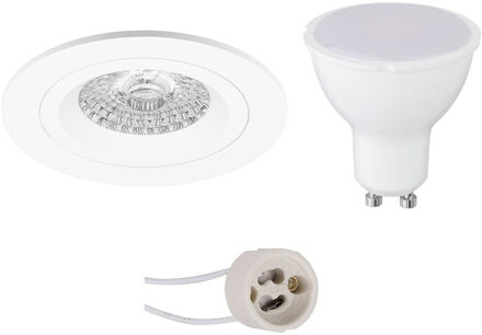 LED Spot Set - Pragmi Rodos Pro - GU10 Fitting - Dimbaar - Inbouw Rond - Mat Wit - 6W - Helder/Koud Wit 6400K - Ø93mm