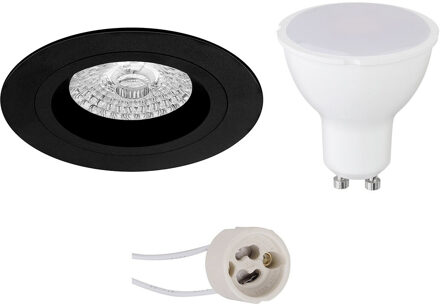 LED Spot Set - Pragmi Rodos Pro - GU10 Fitting - Dimbaar - Inbouw Rond - Mat Zwart - 6W - Natuurlijk Wit 4200K - Ø93mm