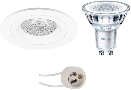 LED Spot Set - Pragmi Rodos Pro - GU10 Fitting - Inbouw Rond - Mat Wit - Ø93mm - Philips - CorePro 827 36D - 3.5W - Warm