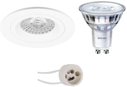 Led Spot Set - Pragmi Rodos Pro - Gu10 Fitting - Inbouw Rond - Mat Wit - Ø93mm - Philips - Sceneswitch 827 36d - 1.5w-5w