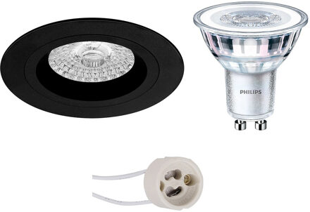 LED Spot Set - Pragmi Rodos Pro - GU10 Fitting - Inbouw Rond - Mat Zwart - Ø93mm - Philips - CorePro 827 36D - 3.5W