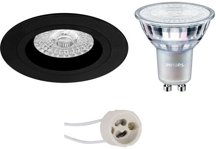 LED Spot Set - Pragmi Rodos Pro - GU10 Fitting - Inbouw Rond - Mat Zwart - Ø93mm - Philips - MASTER 927 36D VLE - 3.7W