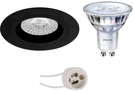 Led Spot Set - Pragmi Rodos Pro - Gu10 Fitting - Inbouw Rond - Mat Zwart - Ø93mm - Philips - Sceneswitch 827 36d