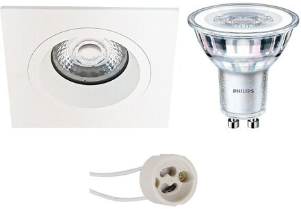 LED Spot Set - Pragmi Rodos Pro - GU10 Fitting - Inbouw Vierkant - Mat Wit - 93mm - Philips - CorePro 827 36D - 3.5W