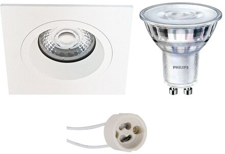 Led Spot Set - Pragmi Rodos Pro - Gu10 Fitting - Inbouw Vierkant - Mat Wit - 93mm - Philips - Sceneswitch 827 36d