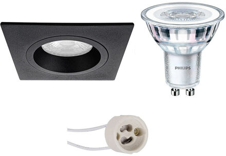 LED Spot Set - Pragmi Rodos Pro - GU10 Fitting - Inbouw Vierkant - Mat Zwart - 93mm - Philips - CorePro 827 36D - 3.5W