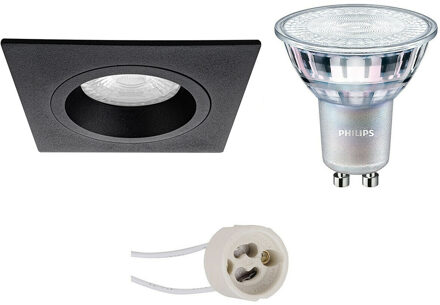 LED Spot Set - Pragmi Rodos Pro - GU10 Fitting - Inbouw Vierkant - Mat Zwart - 93mm - Philips - MASTER 927 36D VLE