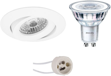 LED Spot Set - Pragmi Uranio Pro - GU10 Fitting - Inbouw Rond - Mat Wit - Kantelbaar - Ø82mm - Philips - CorePro 827 36D