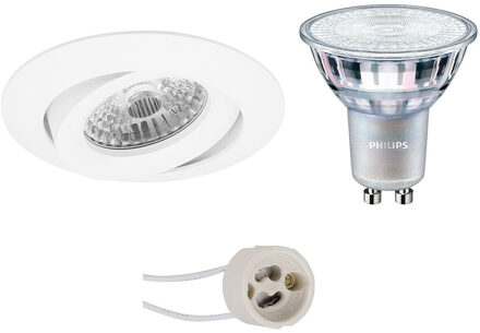 LED Spot Set - Pragmi Uranio Pro - GU10 Fitting - Inbouw Rond - Mat Wit - Kantelbaar - Ø82mm - Philips - MASTER 927 36D