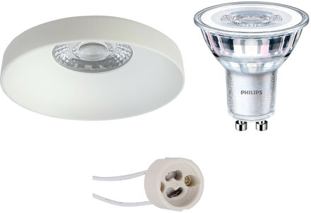 LED Spot Set - Pragmi Vrito Pro - GU10 Fitting - Inbouw Rond - Mat Wit - Ø82mm - Philips - CorePro 827 36D - 3.5W - Warm