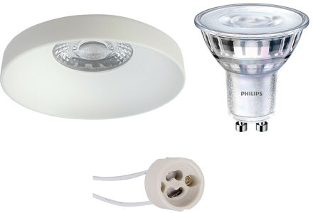 Led Spot Set - Pragmi Vrito Pro - Gu10 Fitting - Inbouw Rond - Mat Wit - Ø82mm - Philips - Sceneswitch 827 36d - 1.5w-5w