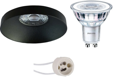 LED Spot Set - Pragmi Vrito Pro - GU10 Fitting - Inbouw Rond - Mat Zwart - Ø82mm - Philips - CorePro 840 36D - 5W