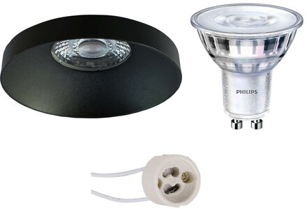 Led Spot Set - Pragmi Vrito Pro - Gu10 Fitting - Inbouw Rond - Mat Zwart - Ø82mm - Philips - Sceneswitch 827 36d