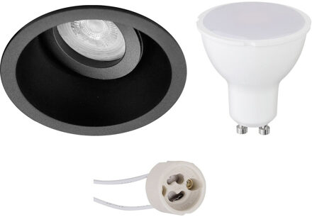 LED Spot Set - Pragmi Zano Pro - GU10 Fitting - Dimbaar - Inbouw Rond - Mat Zwart - 6W - Natuurlijk Wit 4200K