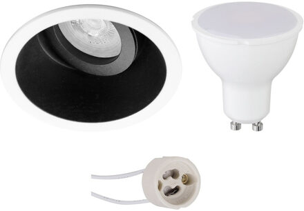 LED Spot Set - Pragmi Zano Pro - GU10 Fitting - Dimbaar - Inbouw Rond - Mat Zwart/Wit - 6W - Natuurlijk Wit 4200K