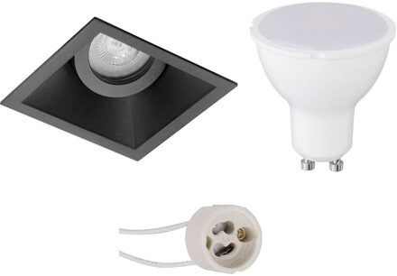 LED Spot Set - Pragmi Zano Pro - GU10 Fitting - Dimbaar - Inbouw Vierkant - Mat Zwart - 6W - Natuurlijk Wit 4200K