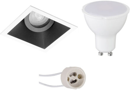 LED Spot Set - Pragmi Zano Pro - GU10 Fitting - Dimbaar - Inbouw Vierkant - Mat Zwart/Wit - 6W - Natuurlijk Wit 4200K