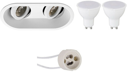 LED Spot Set - Pragmi Zano Pro - GU10 Fitting - Inbouw Ovaal Dubbel - Mat Wit - 4W - Natuurlijk Wit 4200K - Kantelbaar
