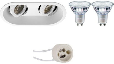 LED Spot Set - Pragmi Zano Pro - GU10 Fitting - Inbouw Ovaal Dubbel - Mat Wit - Kantelbaar - 185x93mm - Philips - MASTER